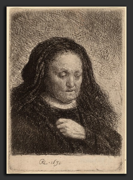 Rembrandt van Rijn (Dutch, 1606 - 1669), The Artist's Mother with Her Hand on Her Chest, 1631,
