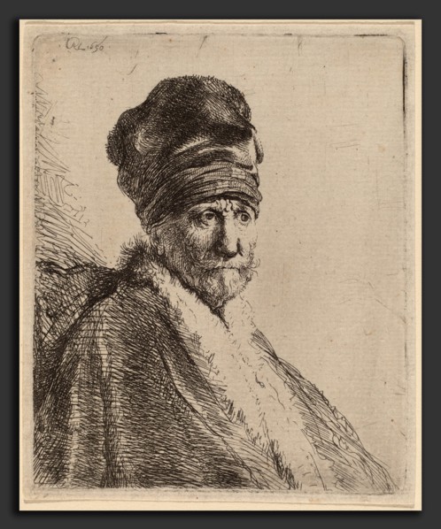 Rembrandt van Rijn (Dutch, 1606 - 1669), Bust of a Man Wearing a High Cap, Three-Quarters Right