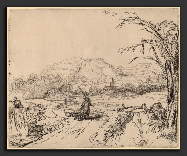 Rembrandt van Rijn (Dutch, 1606 - 1669), Landscape with Sportsman and Dog, c. 1653, etching and