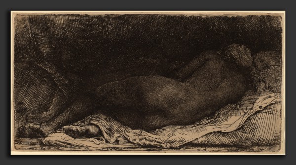 Rembrandt van Rijn (Dutch, 1606 - 1669), Negress Lying Down, 1658, etching, drypoint and burin