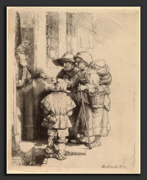 Rembrandt van Rijn (Dutch, 1606 - 1669), Beggars Receiving Alms at the Door of a House, 1648,
