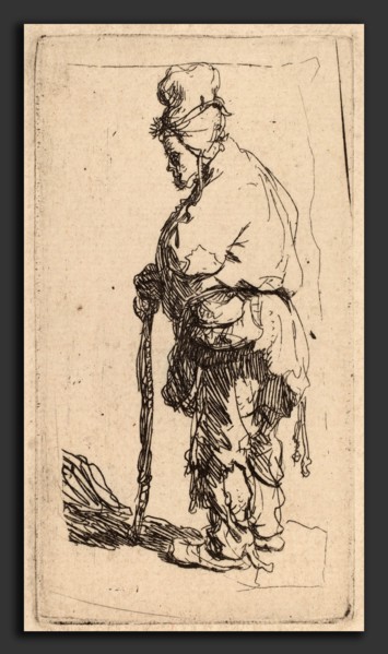 Rembrandt van Rijn (Dutch, 1606 - 1669), Beggar Leaning on a Stick, Facing Left, c. 1630, etching