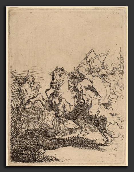 Rembrandt van Rijn (Dutch, 1606 - 1669), A Cavalry Fight, c. 1632, etching