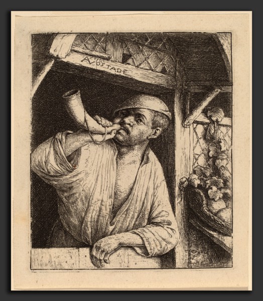 Adriaen van Ostade (Dutch, 1610 - 1685), Baker Sounding His Horn, probably 1664, etching