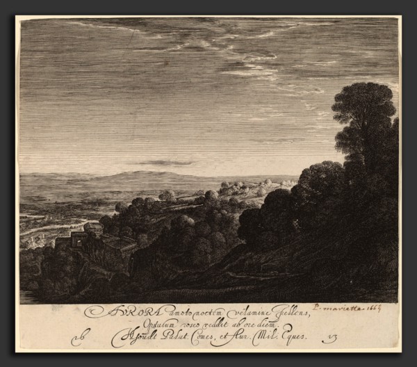 Hendrik Goudt after Adam Elsheimer (Dutch, 1585 - 1648), Landscape at Dawn: Aurora, 1613-0000,
