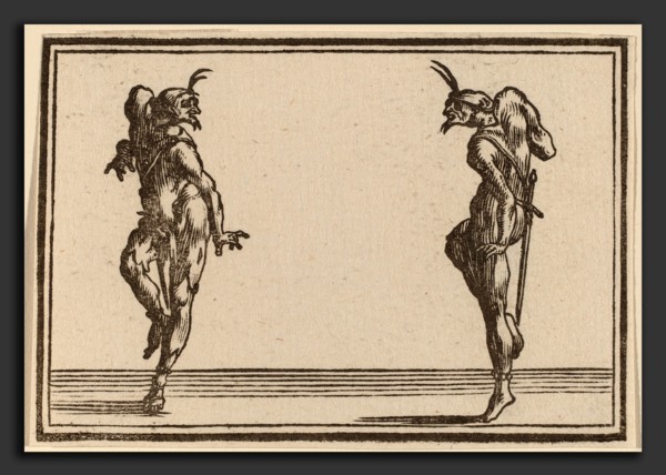 Edouard Eckman after Jacques Callot (Flemish, born c. 1600), Two Pantaloons Dancing, 1621, woodcut
