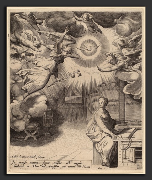 Adriaan de Weerdt (Flemish, c. 1510 - c. 1590), The Annunciation, 1573, engraving