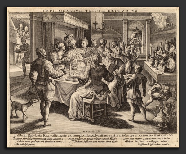 Crispijn de Passe I after Maarten de Vos (Dutch, c. 1565 - 1637), Belshazzar's Feast, engraving on