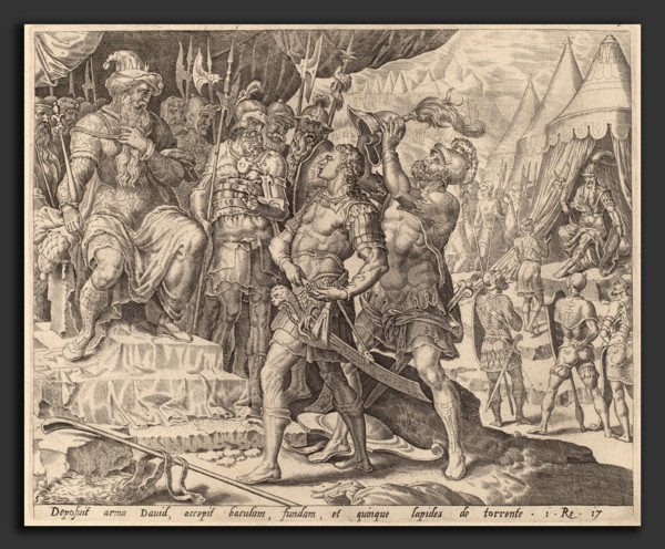 after Maerten van Heemskerck, David Armed before Saul, c.1556, engraving