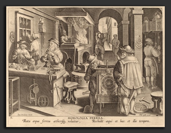 Theodor Galle after Jan van der Straet (Flemish, c. 1571 - 1633), Clockmaking: pl.5, c. 1580-1590,