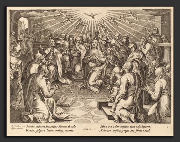 Philip Galle after Jan van der Straet (Flemish, 1537 - 1612), Pentecost, engraving