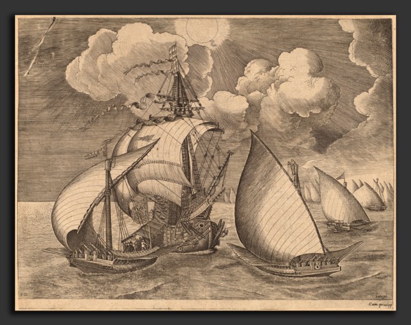 Frans Huys after Pieter Bruegel the Elder (Flemish, 1522 - 1562), A Fleet of Galleys Escorted by a