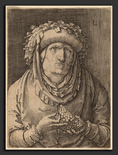 Lucas van Leyden (Netherlandish, 1489-1494 - 1533), The Old Woman with Grapes, c. 1523, engraving