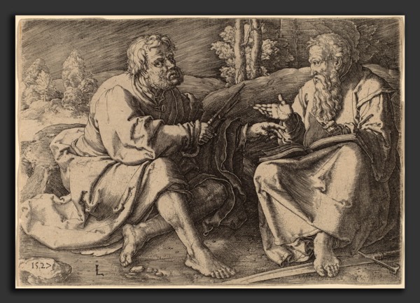 Lucas van Leyden (Netherlandish, 1489-1494 - 1533), Saints Peter and Paul Seated in a Landscape,