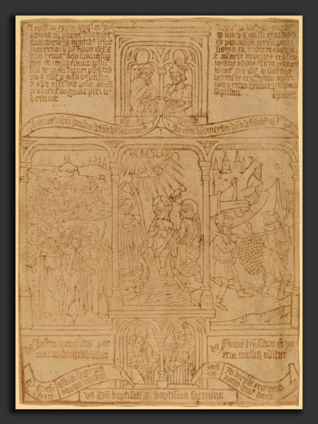Netherlandish 15th Century, The Baptism of Christ; Pharoah Passing th    rough the Red Sea; Joshua
