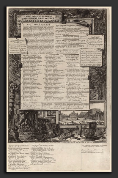 Giovanni Battista Piranesi (Italian, 1720 - 1778), Catalogo delle Opere, etching