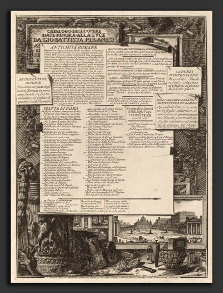 Giovanni Battista Piranesi (Italian, 1720 - 1778), Catalogo delle Opere, etching