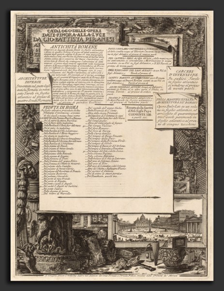 Giovanni Battista Piranesi and Francesco Piranesi (authors) (Italian, 1720 - 1778), Catalogo delle