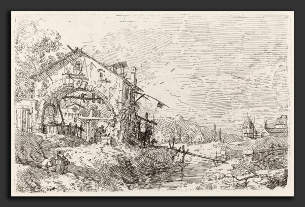Canaletto (Italian, 1697 - 1768), Landscape with a Woman at a Well [lower left], c. 1735-1746,