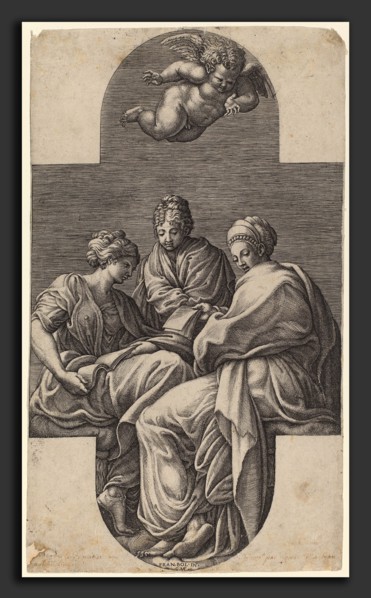 Giorgio Ghisi after Francesco Primaticcio (Italian, 1520 - 1582), Three Muses and a Gesturing