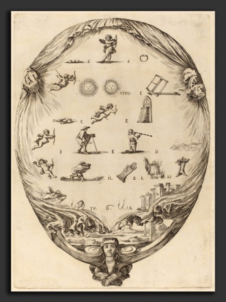 Stefano Della Bella (Italian, 1610 - 1664), Screen Depicting the Italian Rebus of Love, etching on
