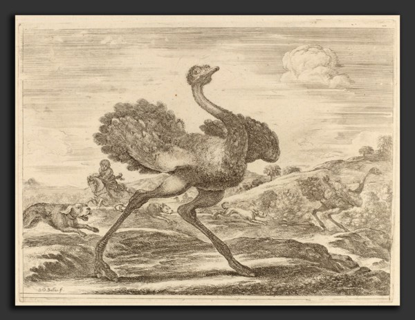 Stefano Della Bella (Italian, 1610 - 1664), Ostrich Hunt, etching on laid paper [restrike]