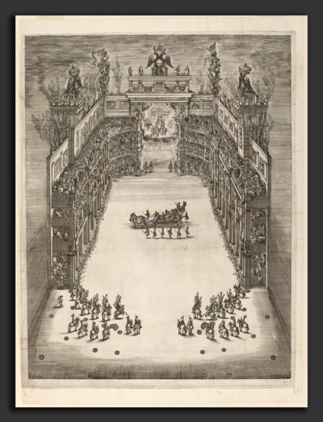 Stefano Della Bella (Italian, 1610 - 1664), Aerial View of Theatre, 1652, etching and engraving on