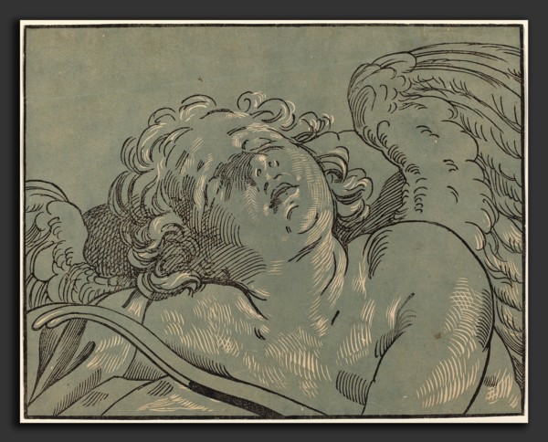 Bartolomeo Coriolano after Guido Reni (Italian, active 1627-1653), Cupid Asleep, chiaroscuro