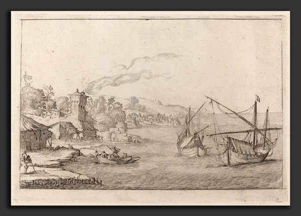 Ercole Bazicaluva (Italian, c. 1610 - 1661 or after), Coastal Landscape with Anchored Vessels,