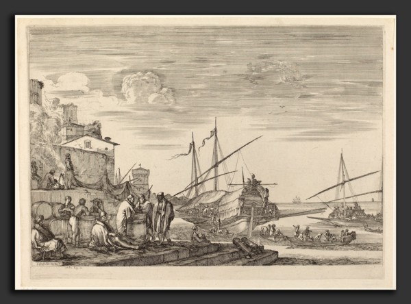 Stefano Della Bella (Italian, 1610 - 1664), View of Several Houses Facing the Port, probably c.
