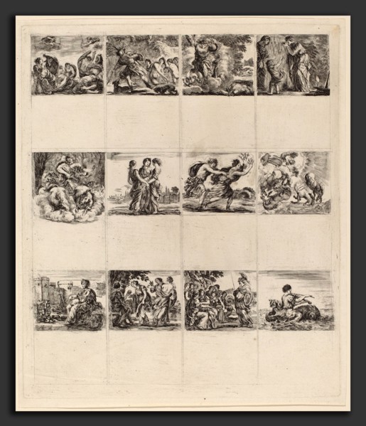 Stefano Della Bella (Italian, 1610 - 1664), Mythological Playing Cards, 1644, 12 etchings on one