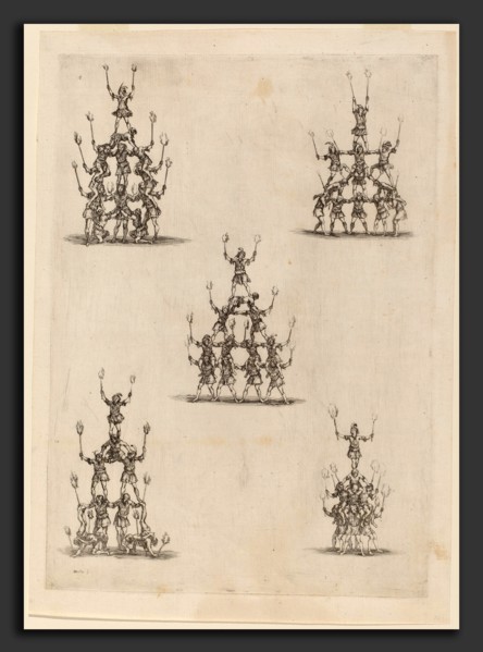 Stefano Della Bella (Italian, 1610 - 1664), Pyramids of Jugglers, 1652, etching on laid paper