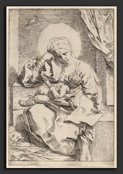 Simone Cantarini (Italian, 1612 - 1648), The Virgin and Child with a Bird, etching