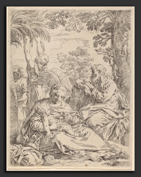 Simone Cantarini (Italian, 1612 - 1648), The Rest on the Flight into Egypt, etching