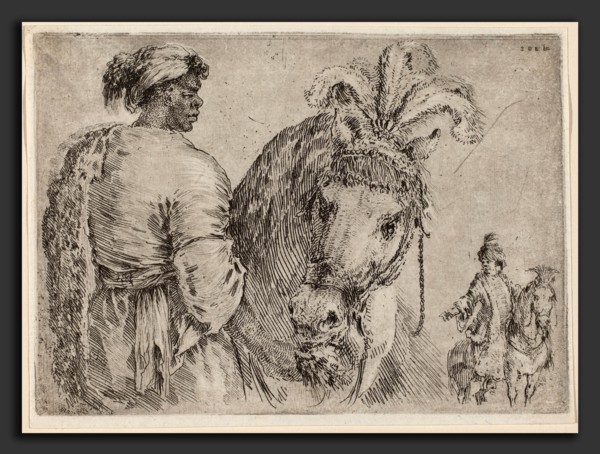 Stefano Della Bella (Italian, 1610 - 1664), Negro Feeding a Horse, probably 1662, etching
