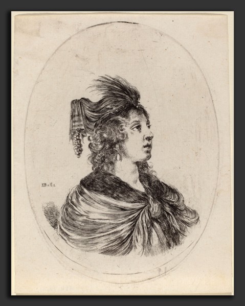 Stefano Della Bella (Italian, 1610 - 1664), Woman in a Feathered Turban, Turned to the Right,