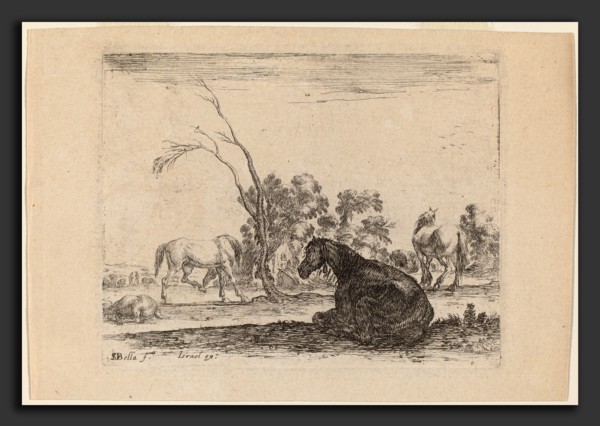 Stefano Della Bella (Italian, 1610 - 1664), Horses in a Pasture, 1642, etching