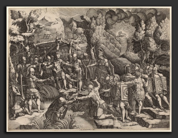 Giorgio Ghisi after Giovanni Battista Scultori (Italian, 1520 - 1582), Sinon Deceiving the Trojans,