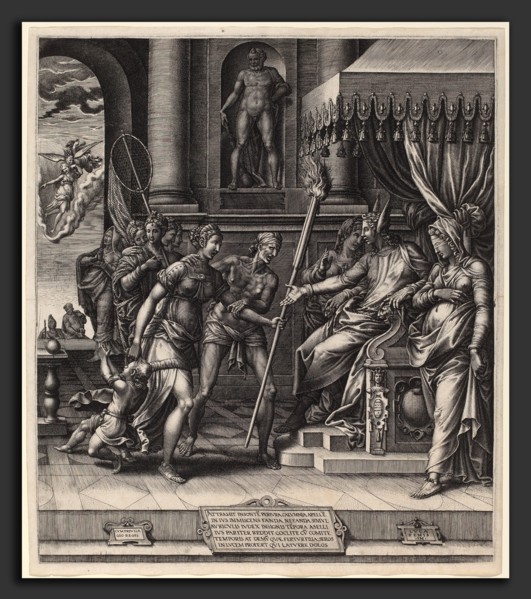 Giorgio Ghisi after Luca Penni (Italian, 1520 - 1582), The Calumny of Apelles, 1560, engraving on