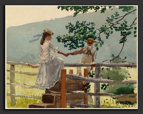 Winslow Homer (American, 1836 - 1910), On the Stile, c. 1878, watercolor, gouache, and graphite on