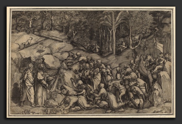 Lorenzo de Musi (Italian, active 1554), Moses Striking the Rock, engraving