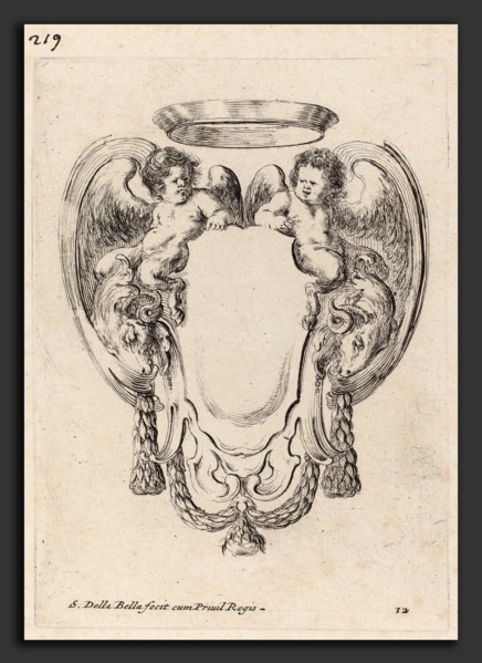 Stefano Della Bella (Italian, 1610 - 1664), Cartouche with Rams and Infant Satyrs, 1647, etching
