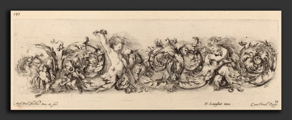 Stefano Della Bella (Italian, 1610 - 1664), Ornamental Frieze with Children and Dogs, probably