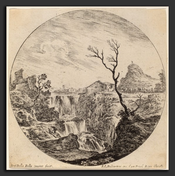 Stefano Della Bella (Italian, 1610 - 1664), Waterfall with Three Tiers, 1646, etching