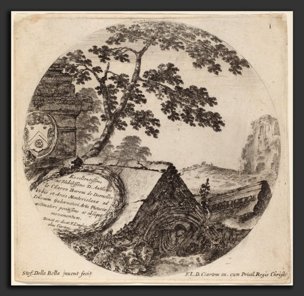 Stefano Della Bella (Italian, 1610 - 1664), Title Page for "Paysages et ruines de Rome", 1646,