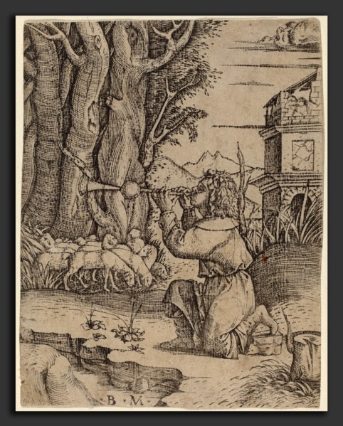 Benedetto Montagna (Italian, c. 1480 - 1555 or 1558), Shepherd with a Platerspiel, c. 1500-1515,