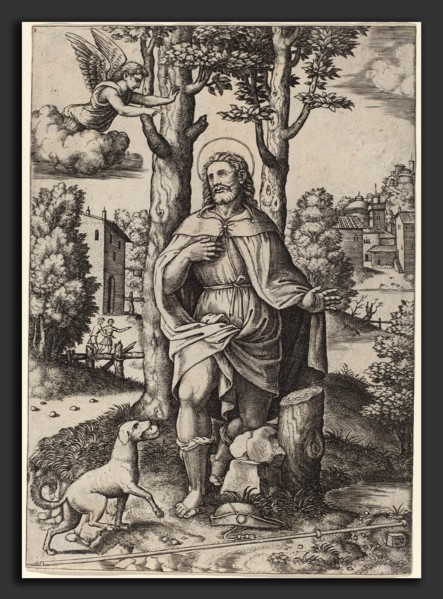 Master of the Die after Follower of Raphael (Italian, active c. 1532), Saint Roch, engraving
