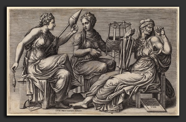 Giorgio Ghisi after Giulio Romano (Italian, 1520 - 1582), The Three Fates, 1558, engraving on laid