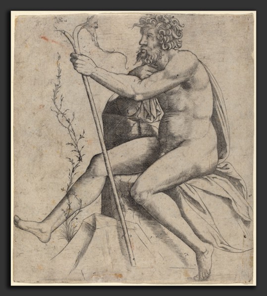Giovanni Antonio da Brescia (Italian, active c. 1490 - 1525 or after), Man Seated Holding a Forked