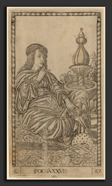 Master of the E-Series Tarocchi (Italian, active c. 1465), Poesia (Poetry), c. 1465, engraving with